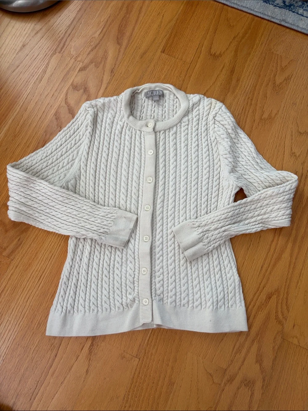 J.Crew cableknit crewneck cardigan in Merino wool cream size large